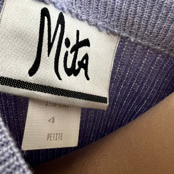 Vintage Mita Skirt Set Sweater Cardigan 4P Purple Knit Matching 2 Piece 80s Midi - Picture 3 of 10